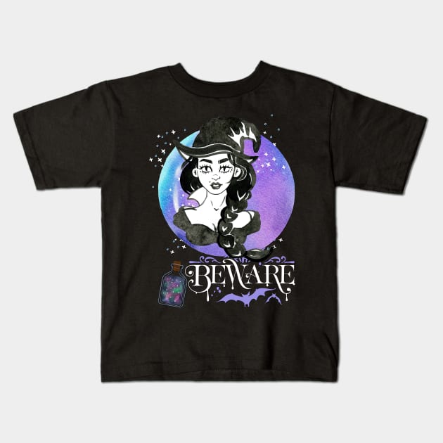 Magic Witch Tarot cards Beware potion witchy hat Witchcraft astrology Halloween Kids T-Shirt by BoogieCreates
